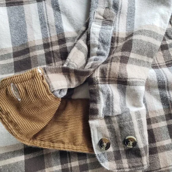 Dubinik Flannel Customized Version Brown Plaid Button Up Classic Warm Men's L - Picture 2 of 12